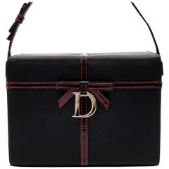 Dior Ribbon Box Vanity 228292 Black X Red Leather Nylon Clutch