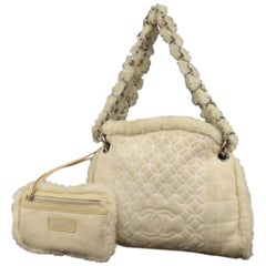 Chanel Hobo Quilted Chain 226579 Beige Shearling Wool Shoulder Bag