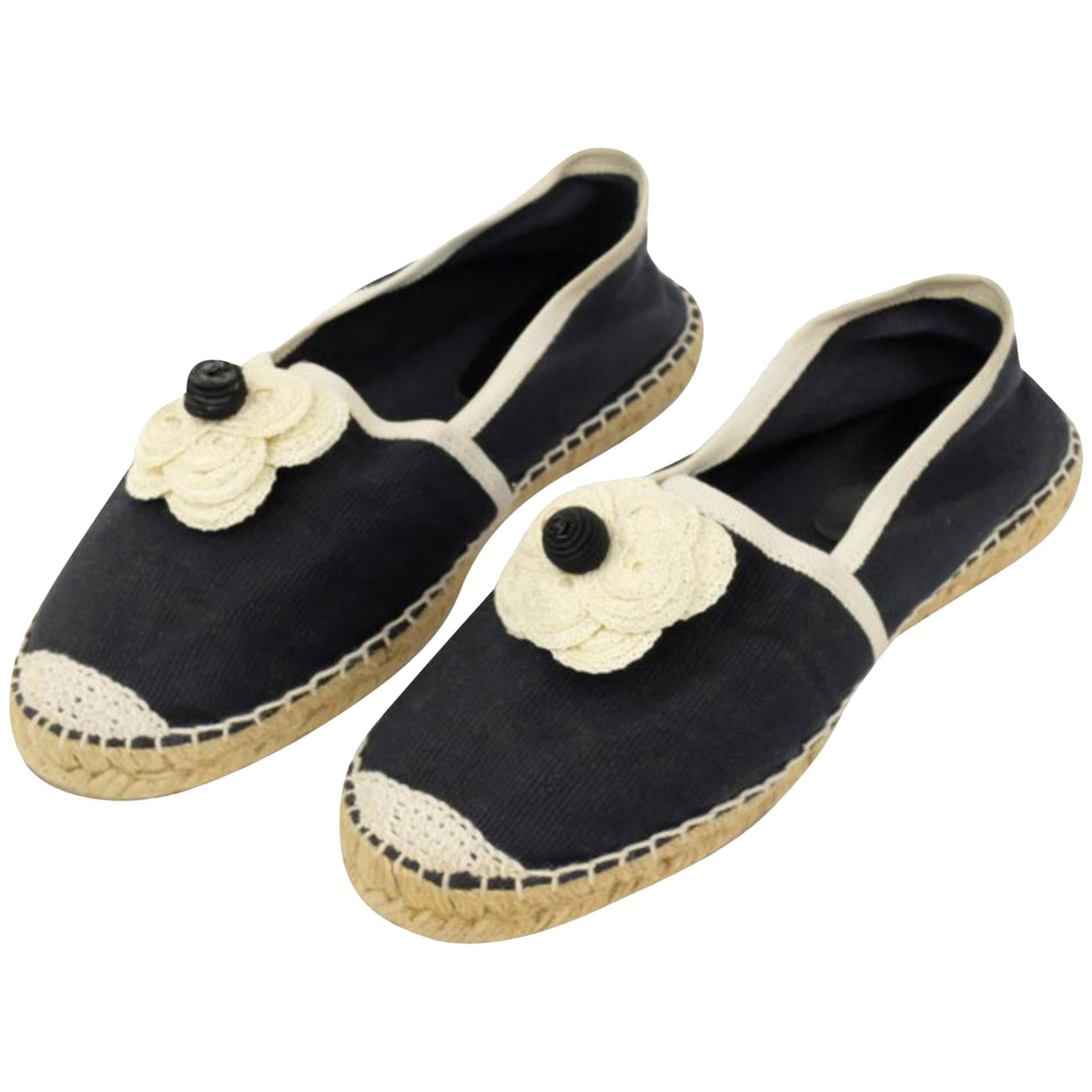 Chanel Navy Camellia Espadrille 226696 Flats For Sale