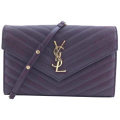 Used Saint Laurent Chain Wallet Rare Quilted Ysl 868914 Chevron Cross Body Bag