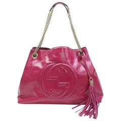 Gucci Soho Chain Tote 867472 Fuchsia Patent Leather Shoulder Bag