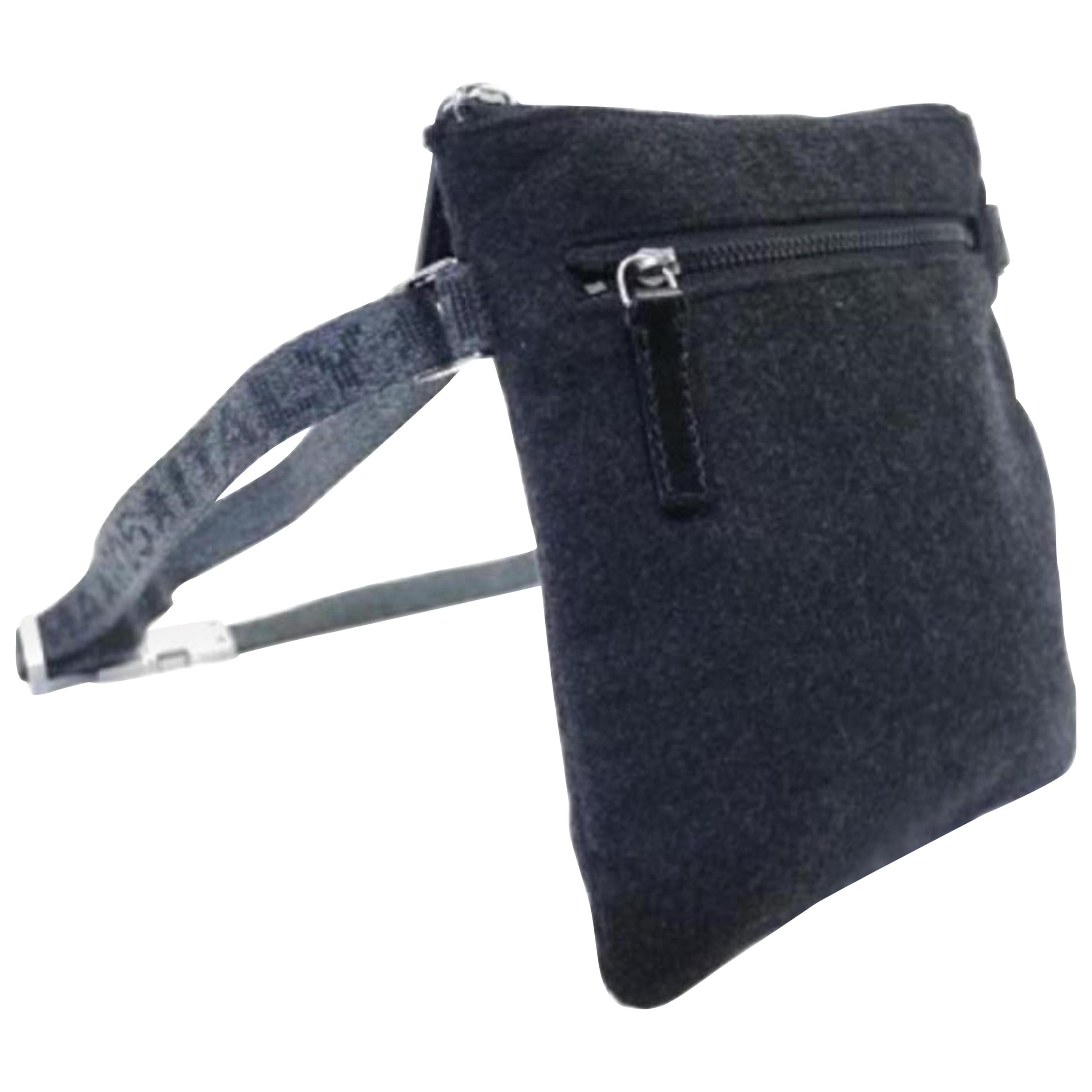 Fendi Logo Strap Bum Waist Pouch 228583 Charcoal Wool Blend Shoulder Bag For Sale
