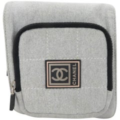 Vintage Chanel Cc Logo Sport Waist Pouch Fanny Pack 867345 Grey Cotton Cross Body Bag