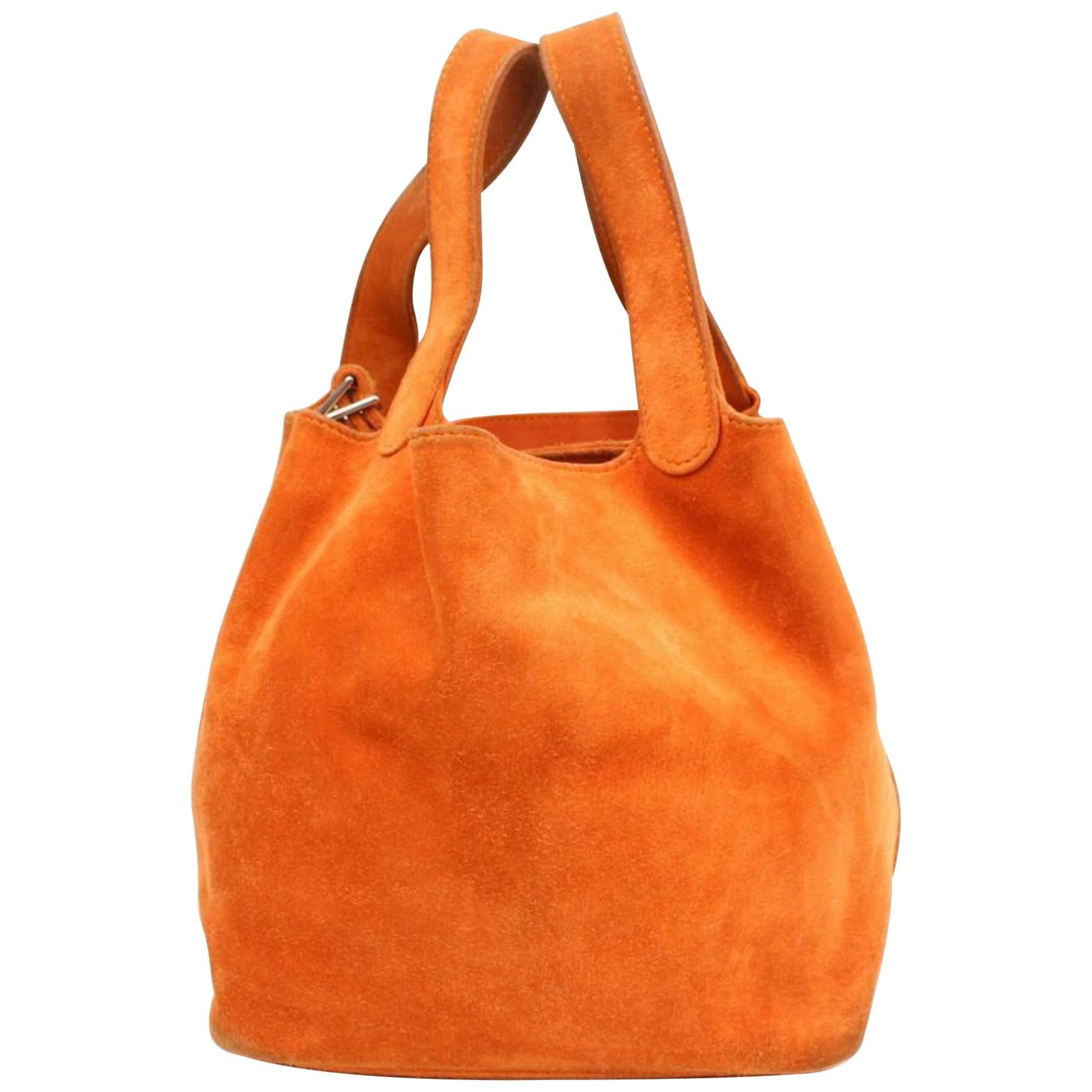 Hermès Picotin 18 Pm 868694 Orange Suede Leather Tote For Sale