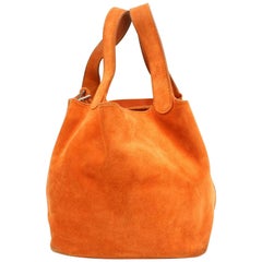 Vintage Hermès Picotin 18 Pm 868694 Orange Suede Leather Tote