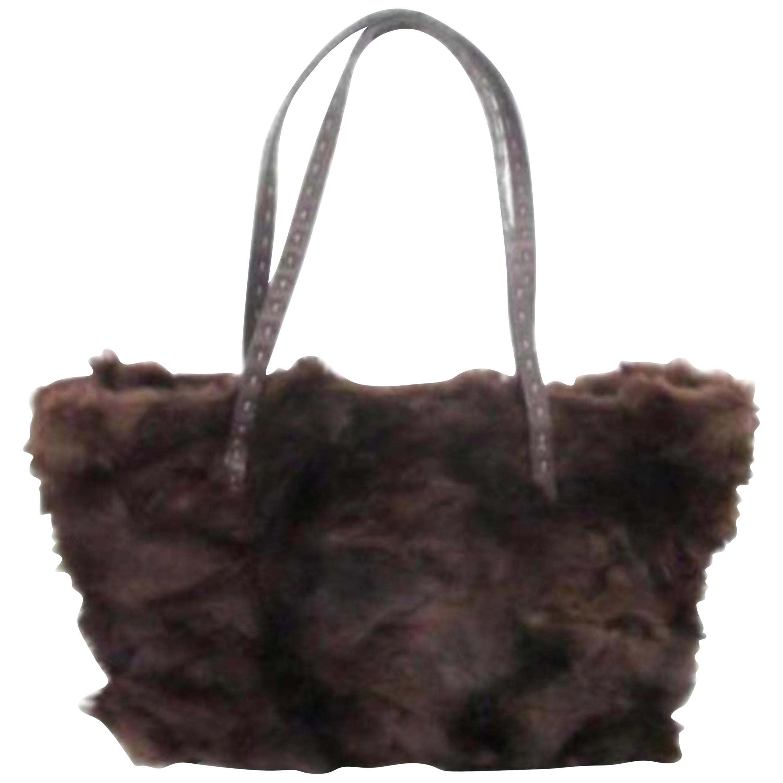 Fendi Shopper Tote 227987 Brown Fur X Leather Shoulder Bag For Sale
