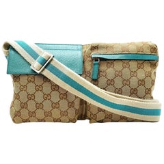 Gucci Monogram Gg Belt Waist Pouch 228313 Torquoise Coated Canvas Cross Body Bag
