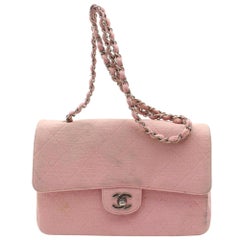 Vintage Chanel Classic Flap Quilted Medium 869411 Pink Cotton Shoulder Bag