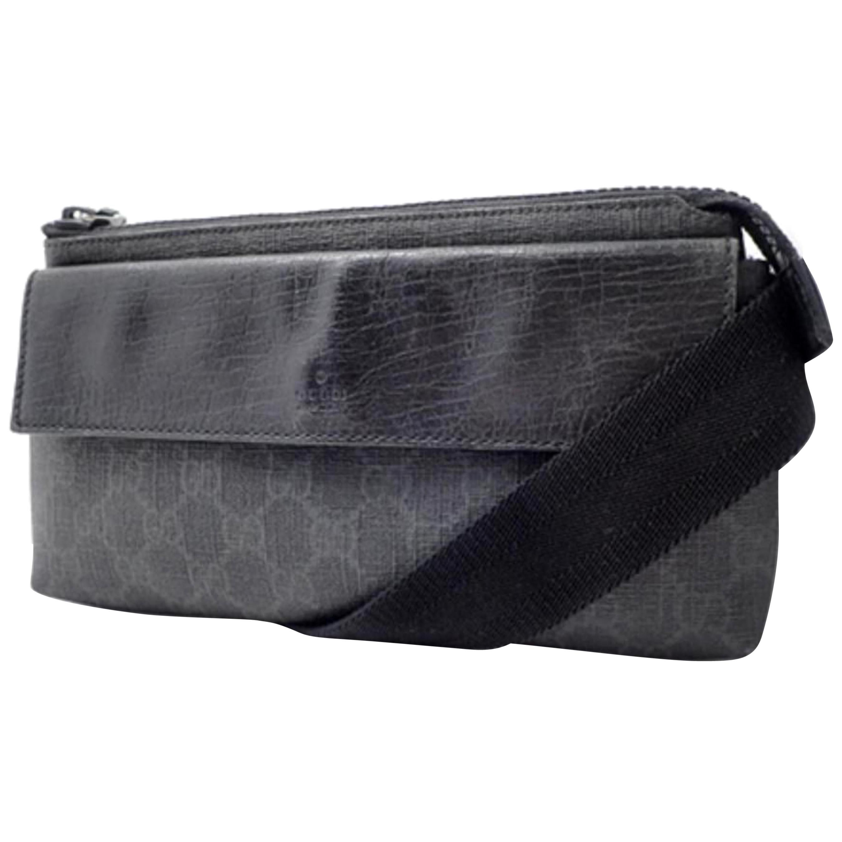 Gucci Monogram Gg Belt Waist Pouch 228338 Black Supreme Canvas Cross Body Bag For Sale