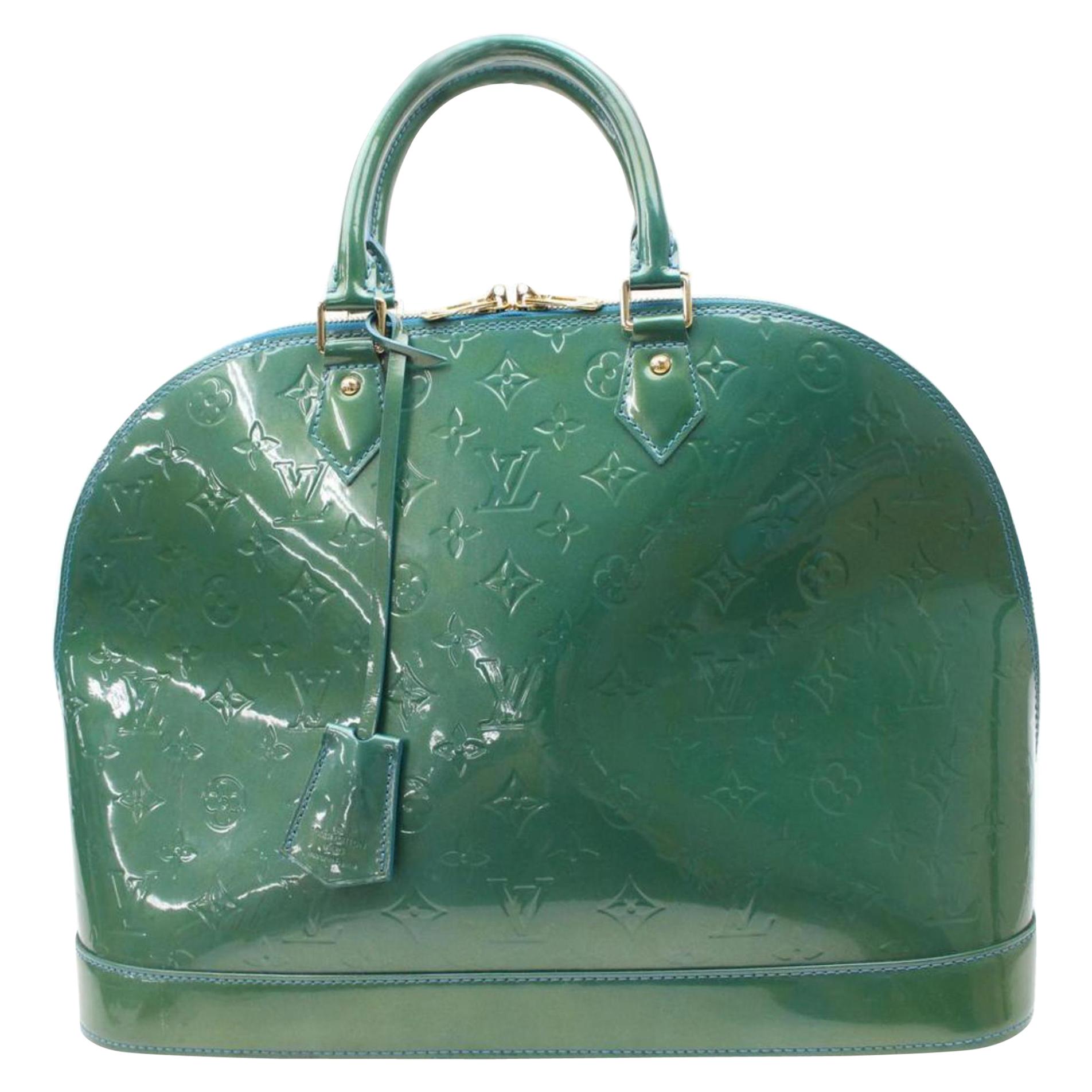 Louis Vuitton Alma Monogram Vernis Gm 867910 Green Patent Leather Satchel For Sale