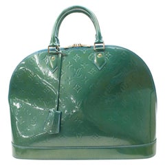 Louis Vuitton Alma Monogram Vernis Gm 867910 Green Patent Leather Satchel