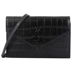 Saint Laurent Classic Monogram Wallet on Chain Crocodile Embossed Leather