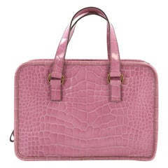 Prada St. Cocco Lucido Bauletto Handle Bag Crocodile Embossed Leather