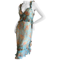 D&G Dolce & Gabbana Romantic Vintage Ruffled Silk Chiffon Floral Dress