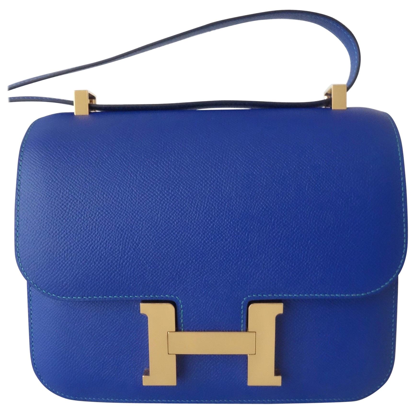 Hermès Blue Electric & Paon Epsom HSS Horseshoe Bi-Color Constance III 24 cm 