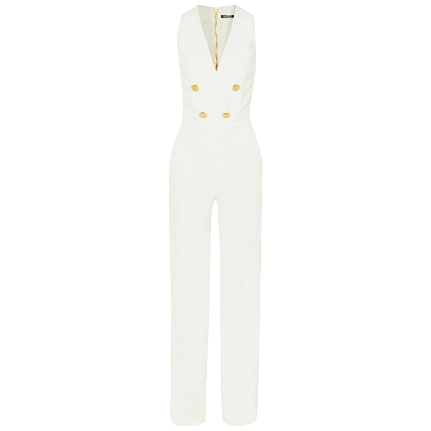 Balmain Button-Embellished Crepe Jumpsuit