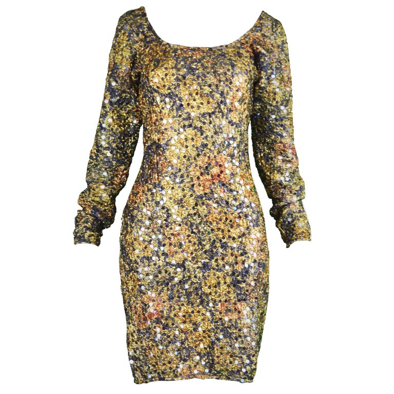 Helen Storey Textured Gold and Bronze Lamé Vintage Sequin Party Dress ...