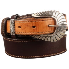 PAT AREIAS Sterling Size 34 Brown Two Tone Leather Belt