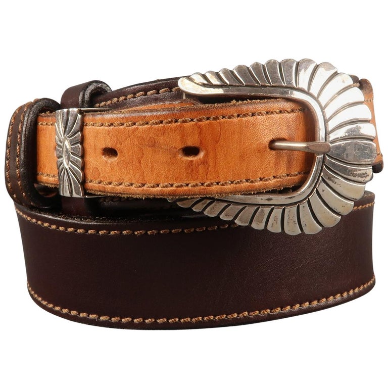 PAT AREIAS Sterling Size 34 Brown Two Tone Leather Belt at 1stDibs ...