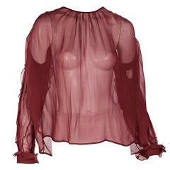 Red Chanel Ruffle Silk Blouse