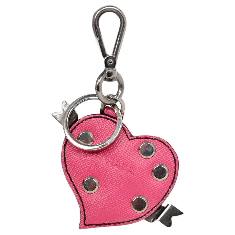 Prada Pink Saffiano Leather Heart Bag Charm/Key Chain For Sale at ...