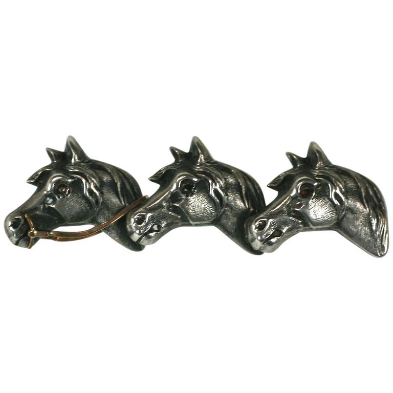 Victorian Mixed Metal Racing Horse Brooch For Sale