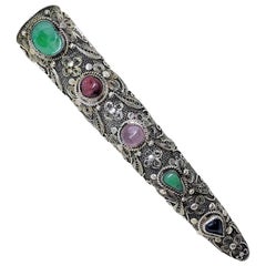 Circa 1930s Chinese Sterling Silver and Jade Nail Cover Brooch