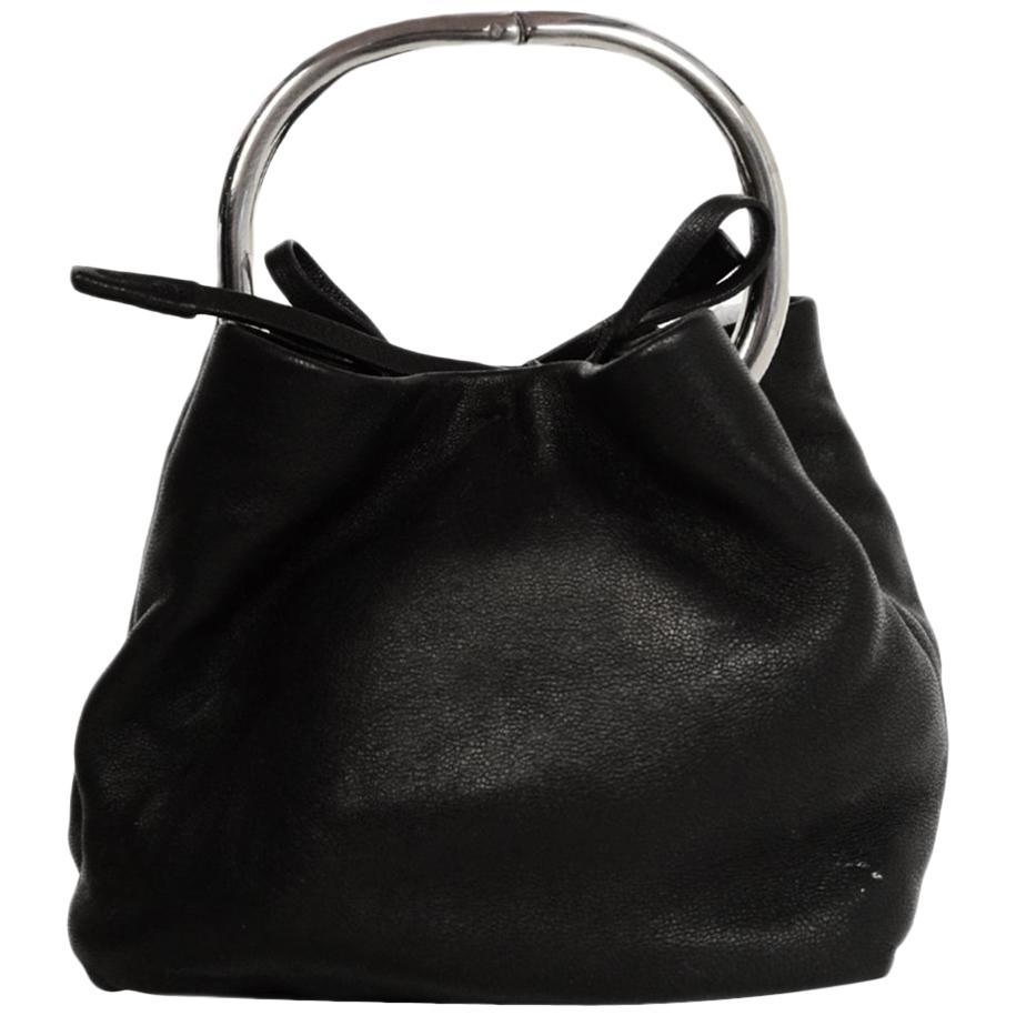 Prada Black Leather Mini Handbag W/ Dust Bag For Sale at 1stDibs