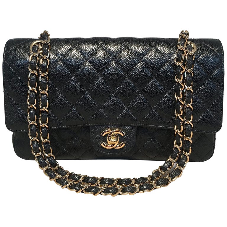 Chanel Black Caviar Medium 10inch 2.55 Double Flap Classic Shoulder Bag For  Sale at 1stDibs