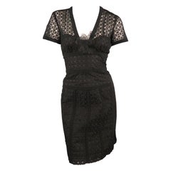 MOSCHINO Size 8 Black Geometric Lace Taffeta Flower Dress