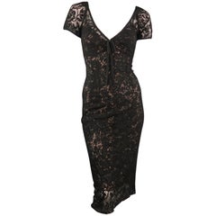 DOLCE & GABBANA Size 6 Black Lave V Neck Midi Dress