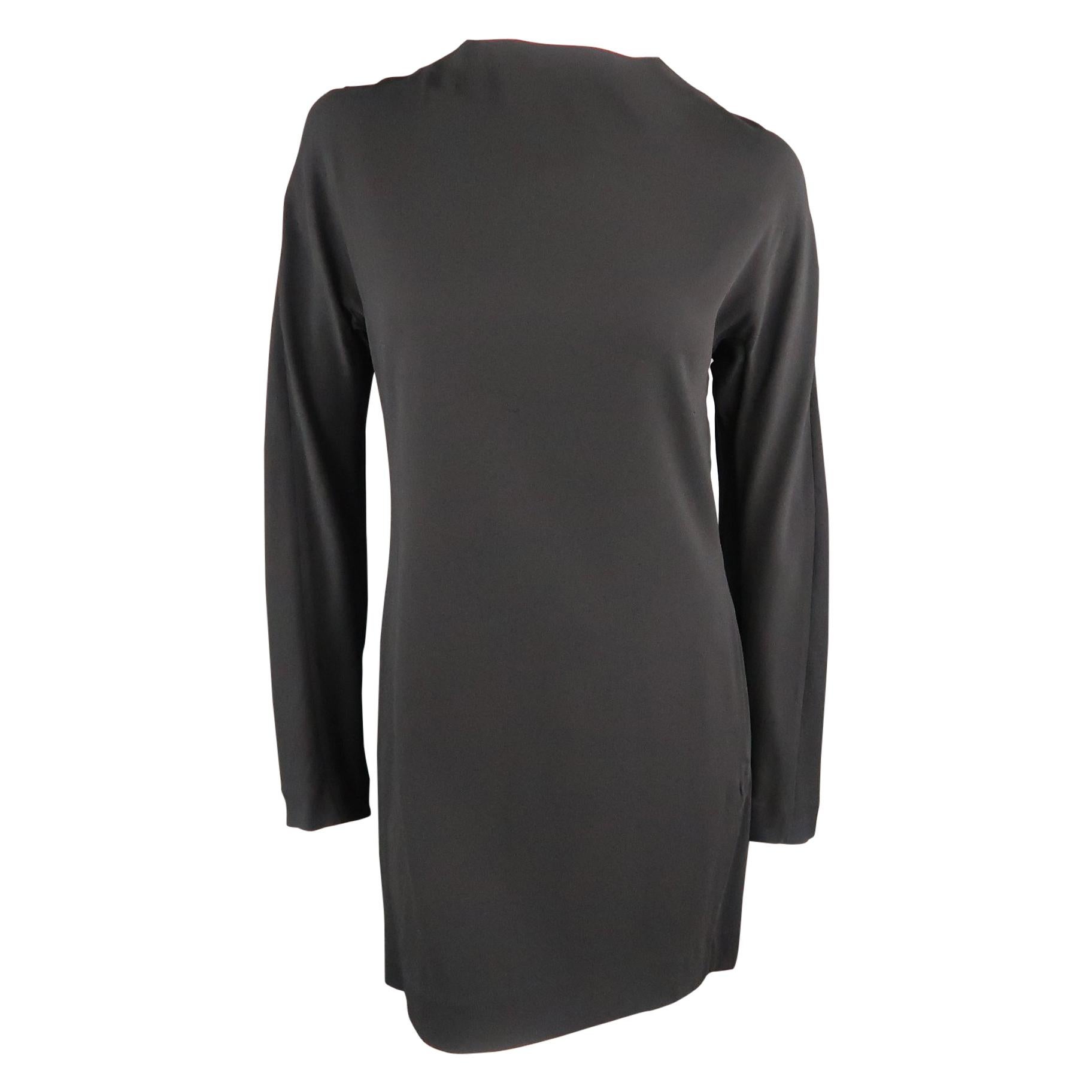 MARNI Size 4 Black Stretch Cream High Necl Long Sleeve Shift Dress