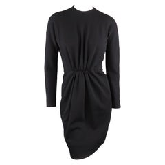 DONNA KARAN Size 2 Navy Wool Knit Long Sleeve Gathered Front Dress