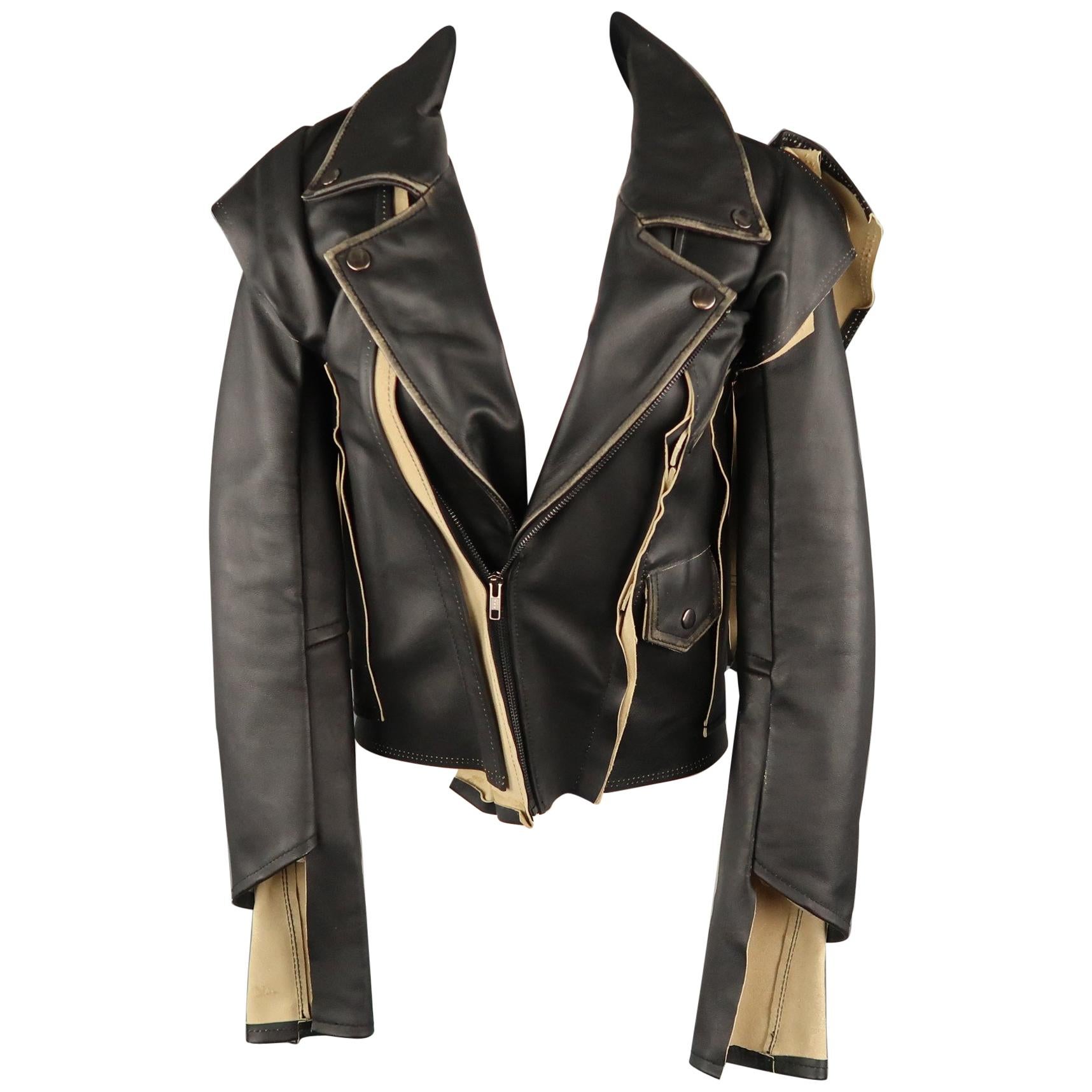MAISON MARTIN MARGIELA X H&M Size 2 Black and Beige Desonstructed Biker  Jacket at 1stDibs | margiela h&m jacket