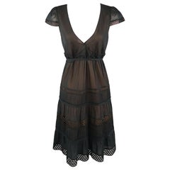 AKRIS Size 8 Black Layered Skirt Peasant Dress