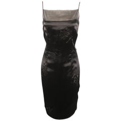 MOSCHINO Size 8 Black Floral Taffeta Skinny Strap Cocktail Dress