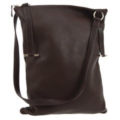 Hermes Dark Chocolate Brown Leather Silver Large Hobo Carryall Shoulder Bag