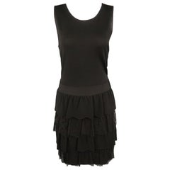 VALENTINO Size M Black Knit Drop Waist Lace Ruffle Dress