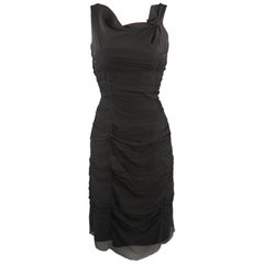 PRADA Size M Black Draped Chiffon Silk Sleeveless Cocktail Dress