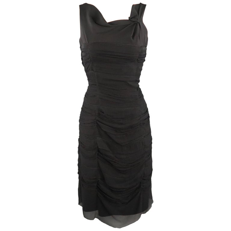 PRADA Size M Black Draped Chiffon Silk Sleeveless Cocktail Dress at 1stDibs