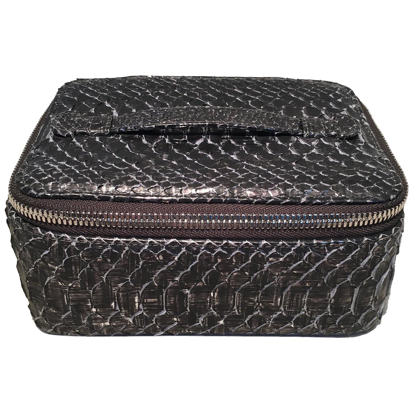 NWT Chanel Gray Python Snakeskin Jewelry Travel Pouch Case with Accessories