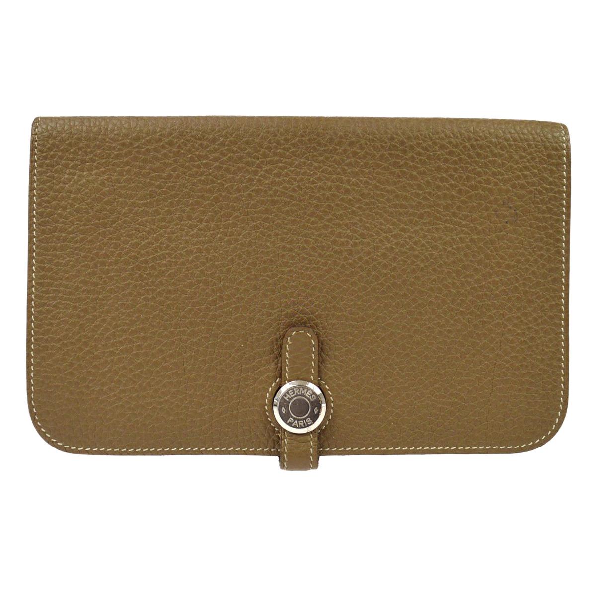 Hermes Tan Taupe Leather Silver Fold 