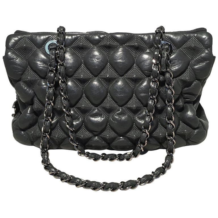 Chanel Grey Leather 3D Point Quilted Shoulder Bag Tote- Press Sample