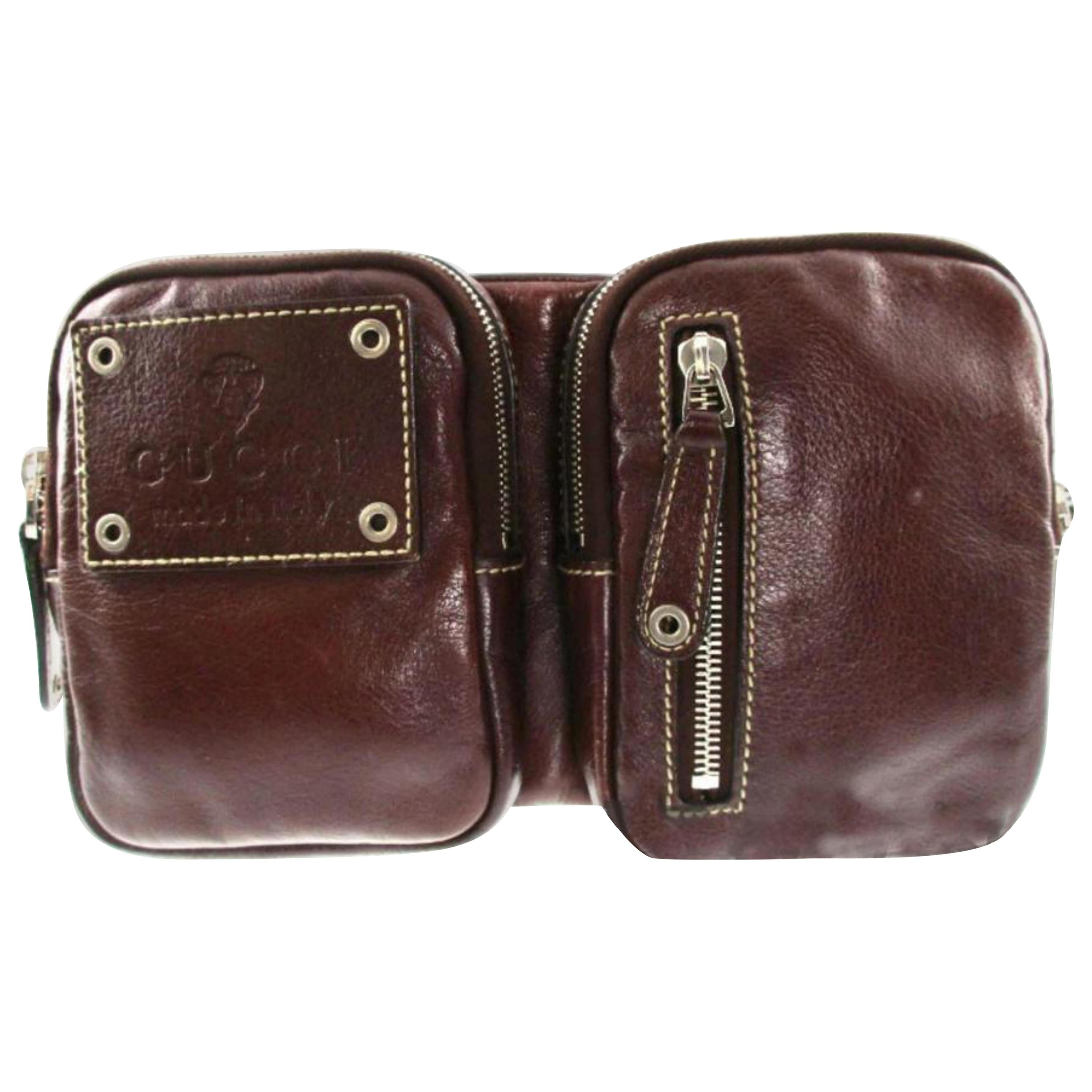 Gucci Waist Belt Pouch 228311 Bordeaux Leather Cross Body Bag For Sale