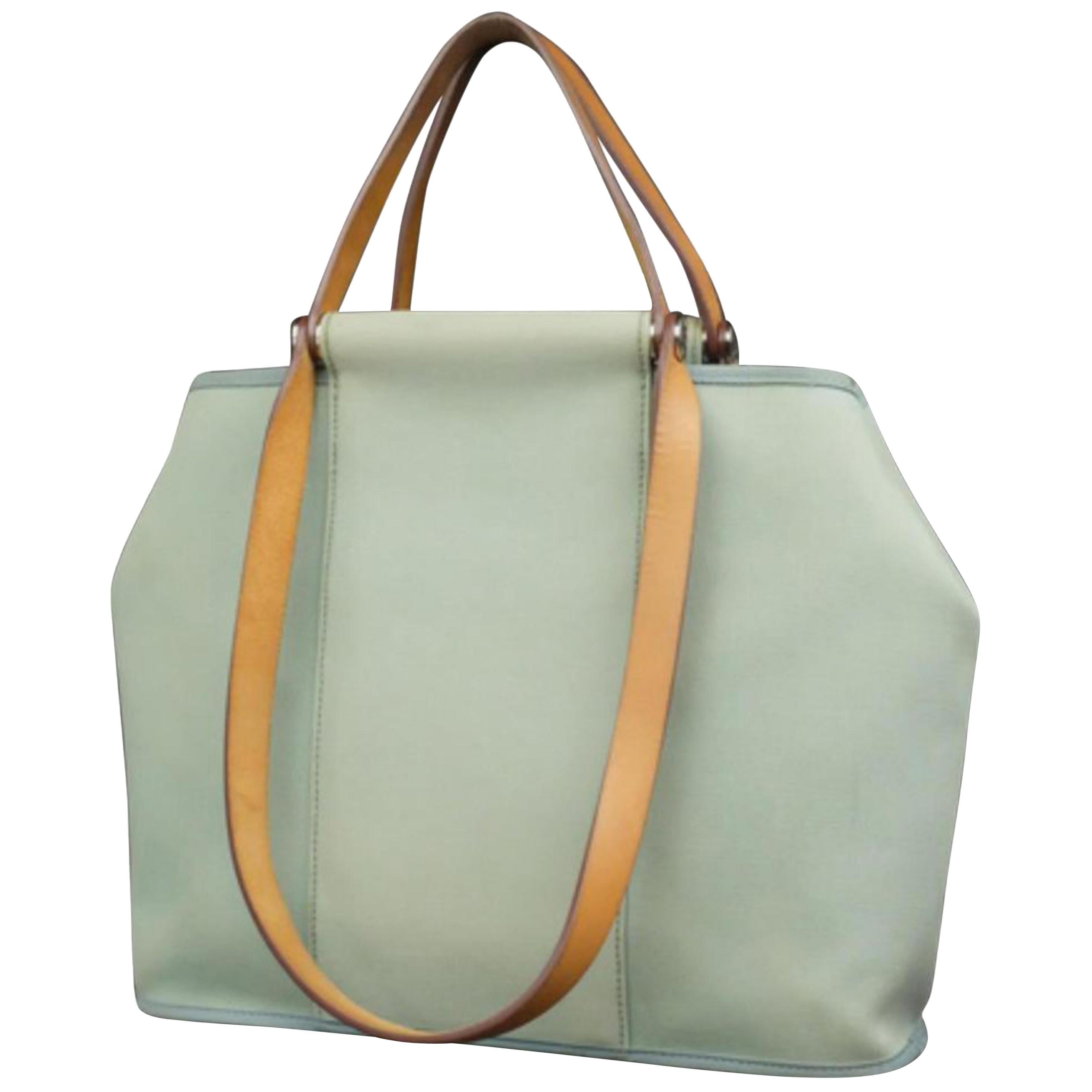 Hermès 2way Cabas 228082 Icegreen Coated Canvas Tote For Sale