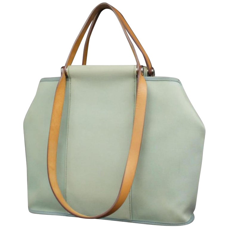 Hermès 2way Cabas 228082 Icegreen Coated Canvas Tote For Sale at 1stDibs