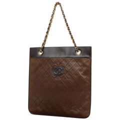 Chanel Quilted Chain 228257 Brown Leather Tote