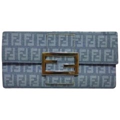 Fendi Ff Continental Long Wallet 227973 Blue Coated Canvas Clutch