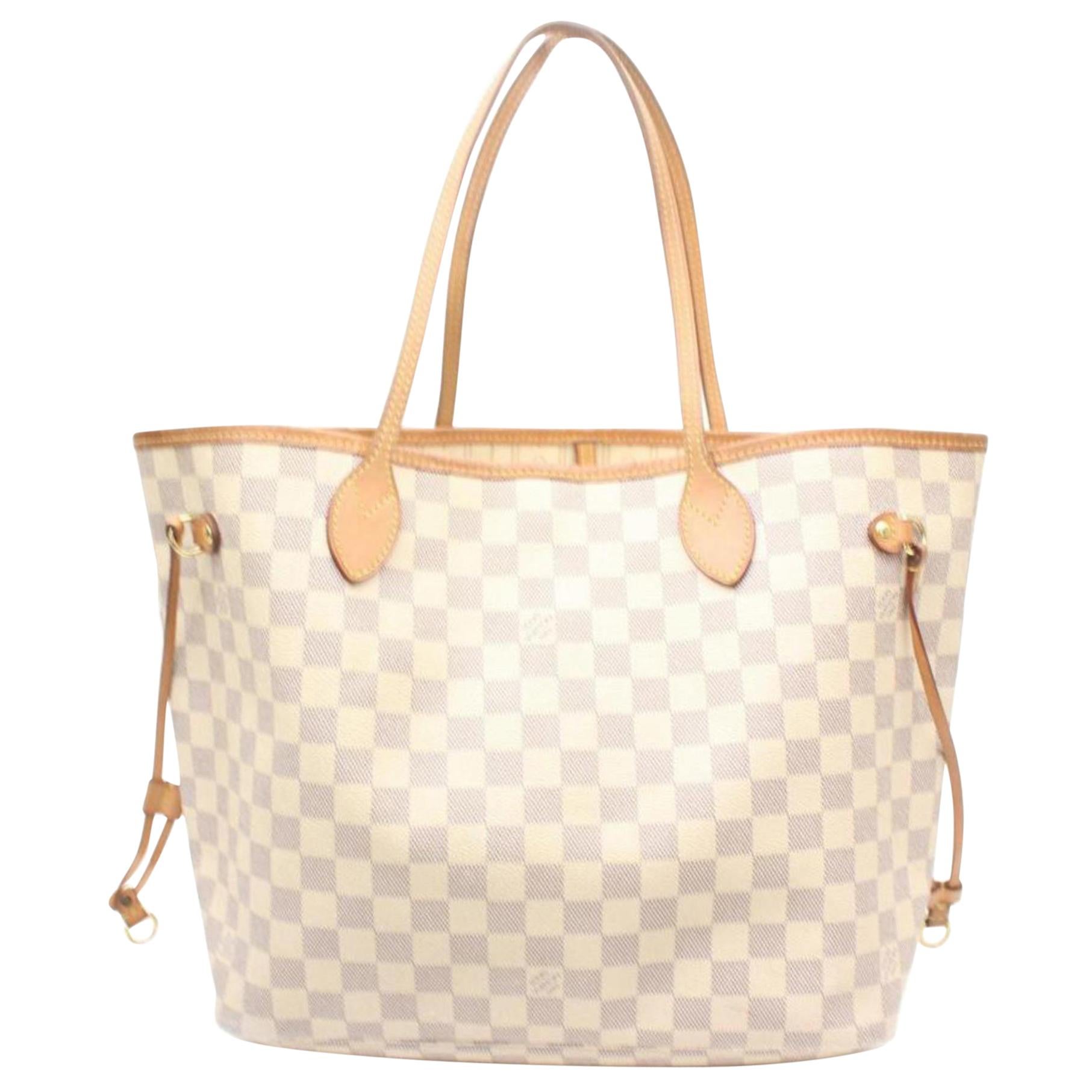 Louis Vuitton Neverfull Damier Azur Mm 869418 Whites Coated Canvas Tote For Sale