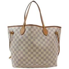 Used Louis Vuitton Neverfull Damier Azur Mm 868974 White Coated Canvas Tote